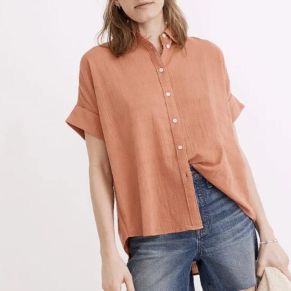 Madewell Courier Pintuck-Back Shirt in Textured Windowpane Large